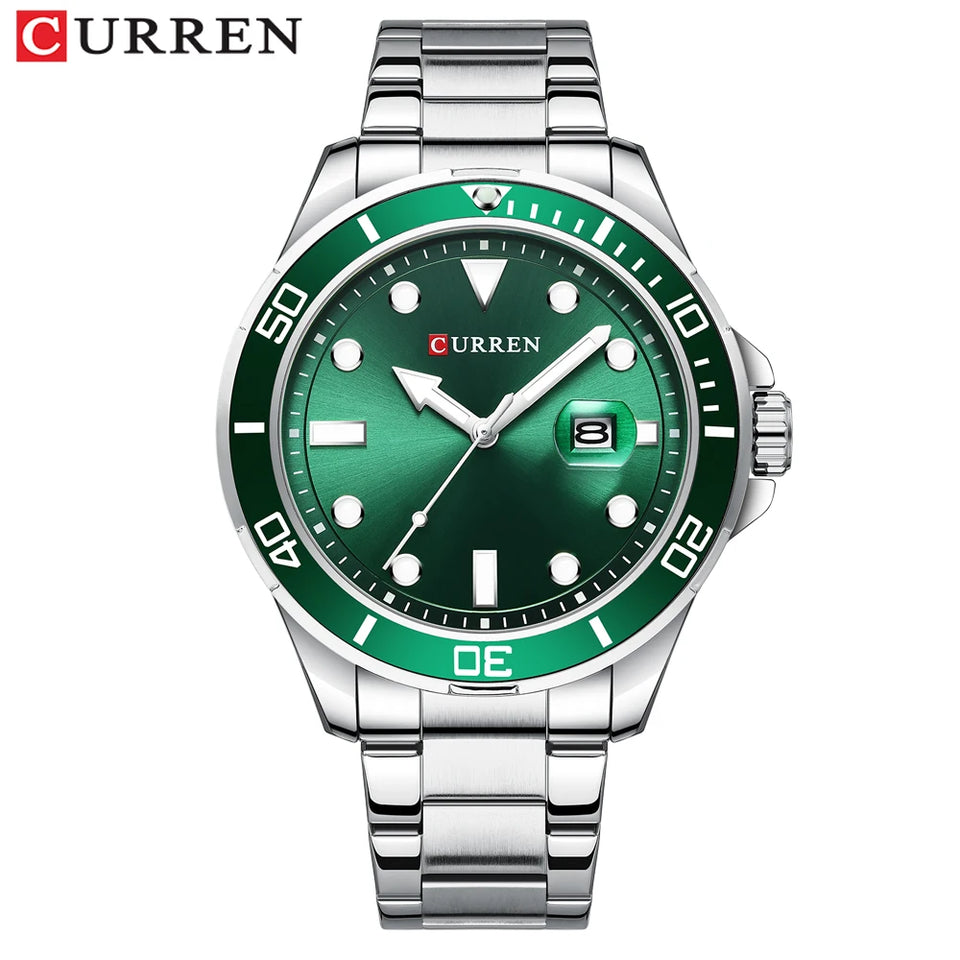 CURREN Fashion Business Mens Wristwatches Green Clock Male Quartz Stainless Steel Watches Reloj Hombre