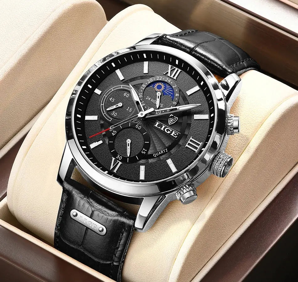 2025 New Mens Watches LIGE Top Brand Luxury Leather Casual Quartz Watch Men's Sport Waterproof Clock Watch Relogio Masculino+Box Gola Watches