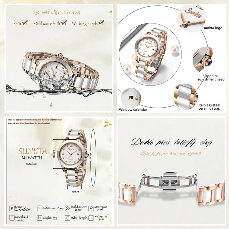 LIGE Brand Sunkta Women Watch 2020 Fashion Ladies Ceramic Wrist Watch Women Dress Watches Stainless Steel Waterproof Date Clock Gola Watches