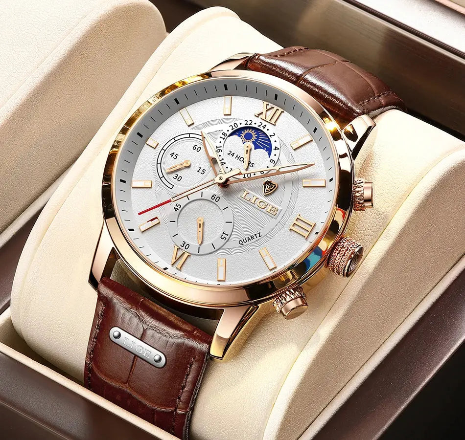 2025 New Mens Watches LIGE Top Brand Luxury Leather Casual Quartz Watch Men's Sport Waterproof Clock Watch Relogio Masculino+Box Gola Watches