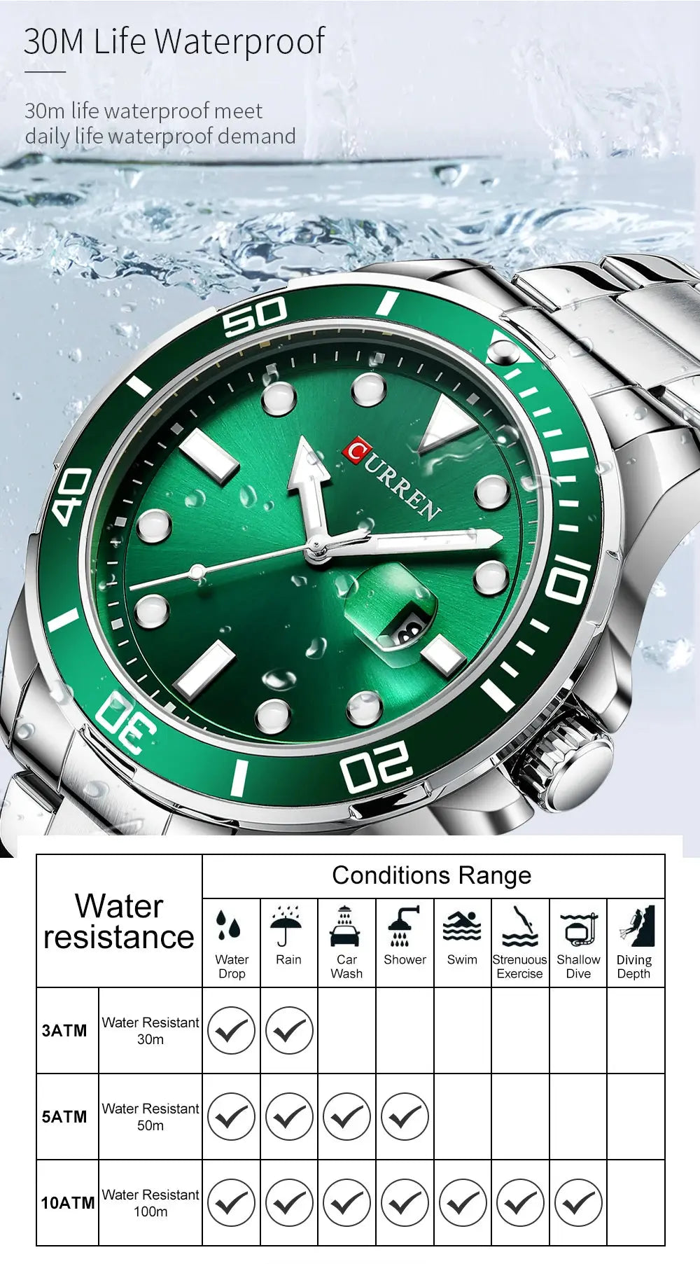 CURREN Fashion Business Mens Wristwatches Green Clock Male Quartz Stainless Steel Watches Reloj Hombre Gola Watches