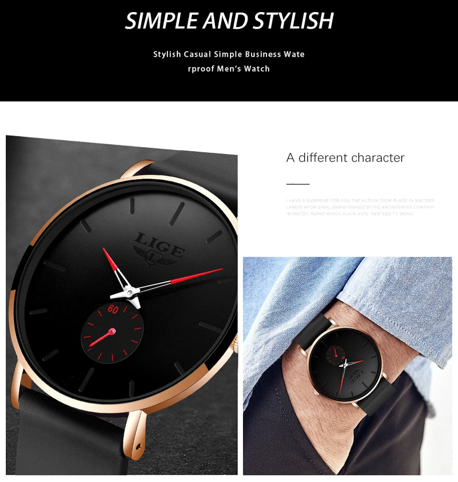 LIGE 2025 New Fashion Sports Mens Watches Top Brand Luxury Waterproof Simple Ultra-Thin Watch Men Quartz Clock Relogio Masculino