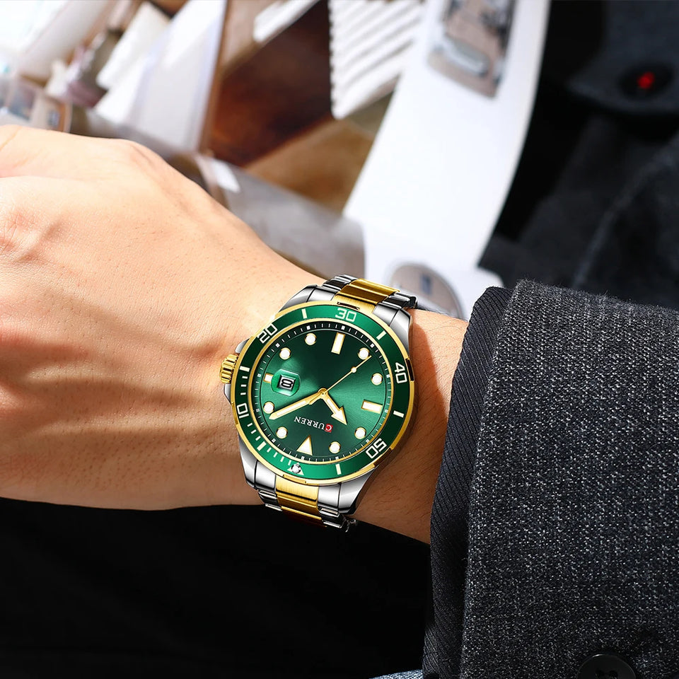 CURREN Fashion Business Mens Wristwatches Green Clock Male Quartz Stainless Steel Watches Reloj Hombre