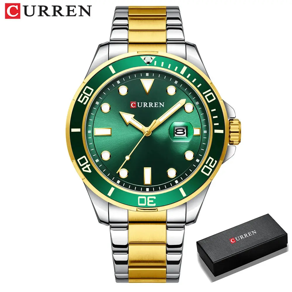 CURREN Fashion Business Mens Wristwatches Green Clock Male Quartz Stainless Steel Watches Reloj Hombre Gola Watches