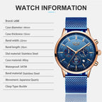 LIGE Top Brand Luxury New Fashion Simple Watch for Men Blue Dial Watch Mesh Belt Sport Waterproof Watches Moon Phase Wrist Watch Gola Watches