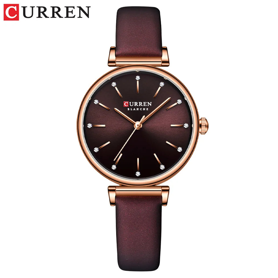 CURREN Fashion Classic Quartz Women Watch Leather Retro Waterproof Clock Ladies Rose Gold Bracelet Wristwatch Relogio Feminino