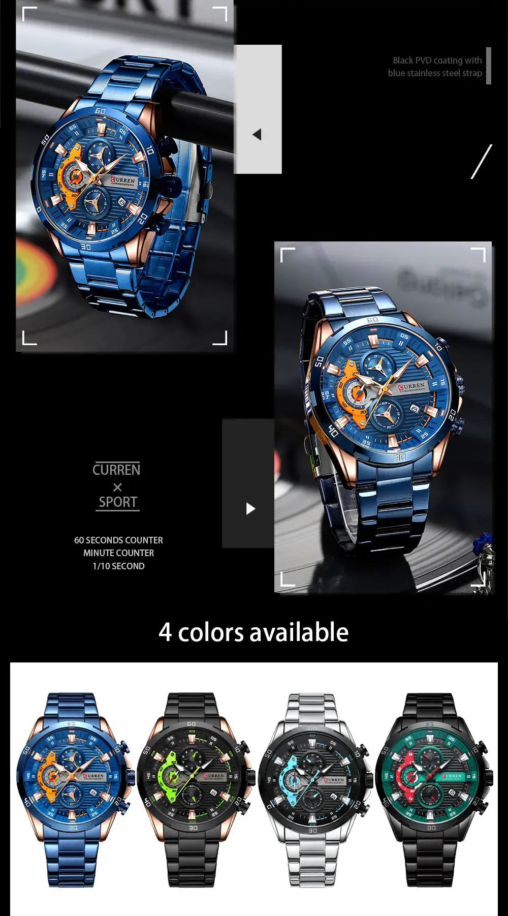 CURREN Men Watch Top Brand Luxury Sports Quartz Mens Watches Full Steel Waterproof Chronograph Wristwatch Men Relogio Masculino Gola Watches