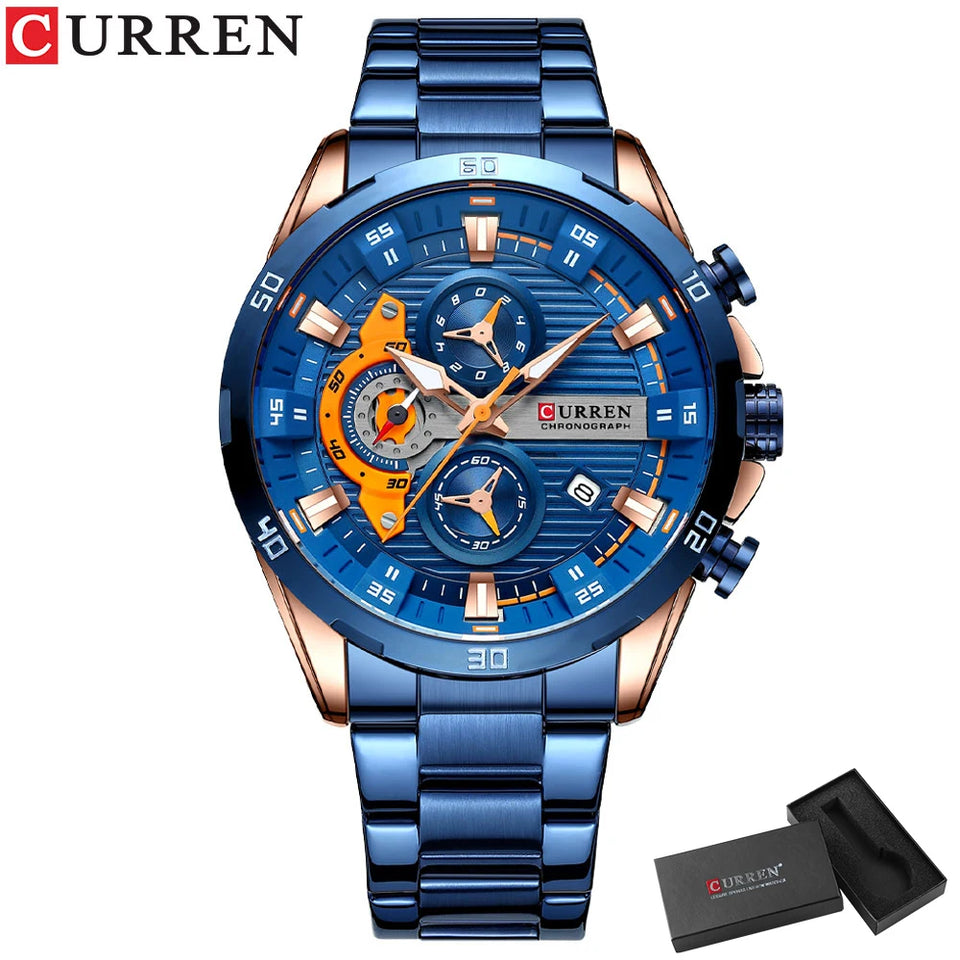 CURREN Men Watch Top Brand Luxury Sports Quartz Mens Watches Full Steel Waterproof Chronograph Wristwatch Men Relogio Masculino