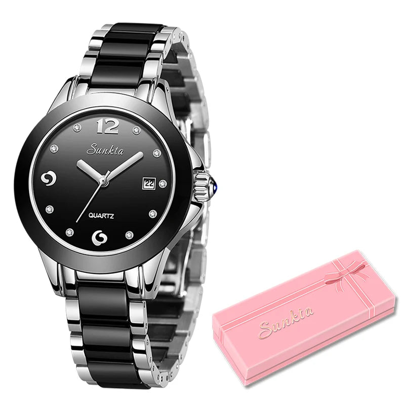 LIGE Brand Sunkta Women Watch 2020 Fashion Ladies Ceramic Wrist Watch Women Dress Watches Stainless Steel Waterproof Date Clock