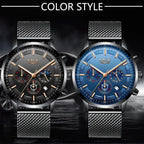 LIGE Top Brand Luxury New Fashion Simple Watch for Men Blue Dial Watch Mesh Belt Sport Waterproof Watches Moon Phase Wrist Watch Gola Watches