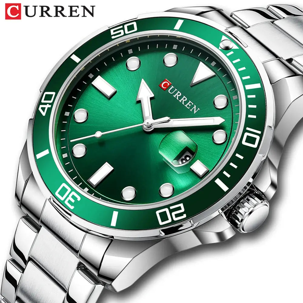 CURREN Fashion Business Mens Wristwatches Green Clock Male Quartz Stainless Steel Watches Reloj Hombre Gola Watches