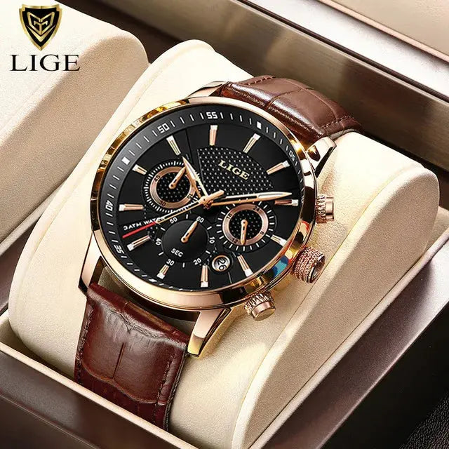 2025 New Mens Watches LIGE Top Brand Luxury Leather Casual Quartz Watch Men's Sport Waterproof Clock Watch Relogio Masculino+Box Gola Watches
