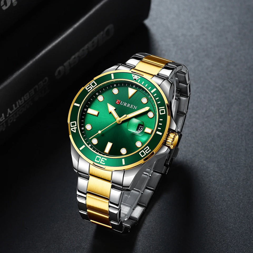 CURREN Fashion Business Mens Wristwatches Green Clock Male Quartz Stainless Steel Watches Reloj Hombre