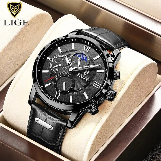 2025 New Mens Watches LIGE Top Brand Luxury Leather Casual Quartz Watch Men's Sport Waterproof Clock Watch Relogio Masculino+Box Gola Watches
