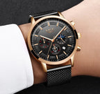 LIGE Top Brand Luxury New Fashion Simple Watch for Men Blue Dial Watch Mesh Belt Sport Waterproof Watches Moon Phase Wrist Watch Gola Watches