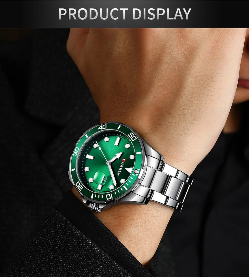 CURREN Fashion Business Mens Wristwatches Green Clock Male Quartz Stainless Steel Watches Reloj Hombre