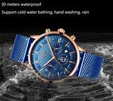 LIGE Top Brand Luxury New Fashion Simple Watch for Men Blue Dial Watch Mesh Belt Sport Waterproof Watches Moon Phase Wrist Watch