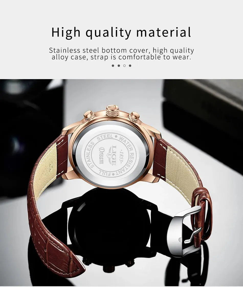 2025 New Mens Watches LIGE Top Brand Luxury Leather Casual Quartz Watch Men's Sport Waterproof Clock Watch Relogio Masculino+Box Gola Watches