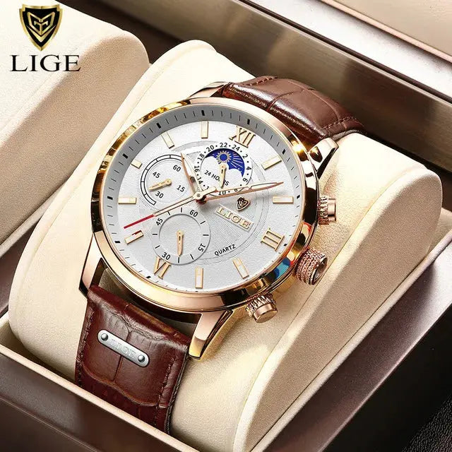2025 New Mens Watches LIGE Top Brand Luxury Leather Casual Quartz Watch Men's Sport Waterproof Clock Watch Relogio Masculino+Box Gola Watches