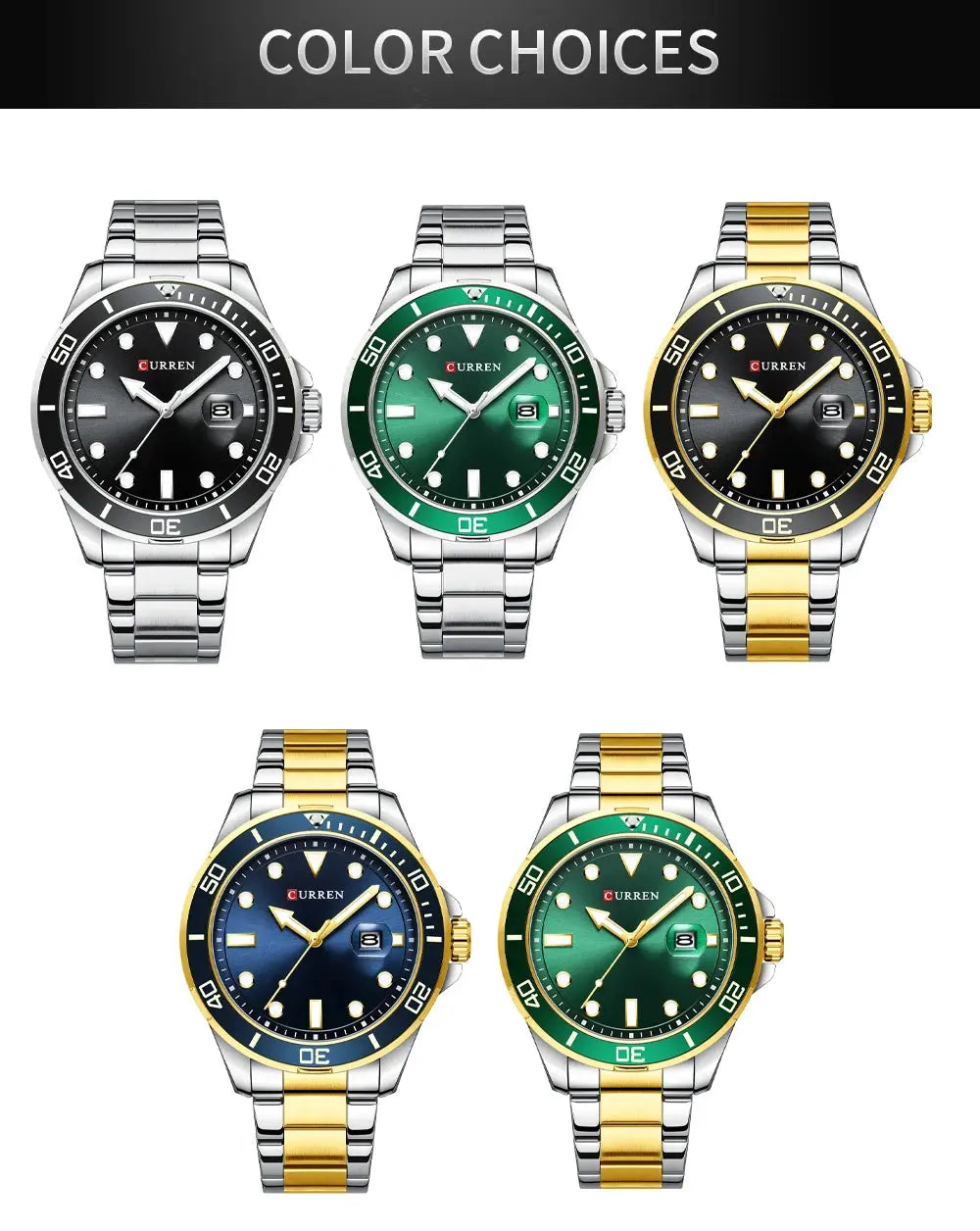 CURREN Fashion Business Mens Wristwatches Green Clock Male Quartz Stainless Steel Watches Reloj Hombre Gola Watches