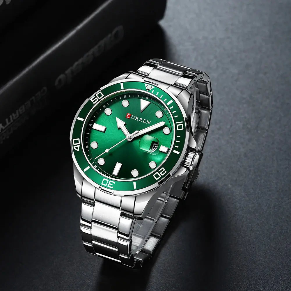 CURREN Fashion Business Mens Wristwatches Green Clock Male Quartz Stainless Steel Watches Reloj Hombre Gola Watches