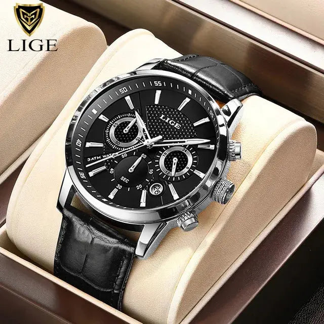 2025 New Mens Watches LIGE Top Brand Luxury Leather Casual Quartz Watch Men's Sport Waterproof Clock Watch Relogio Masculino+Box Gola Watches
