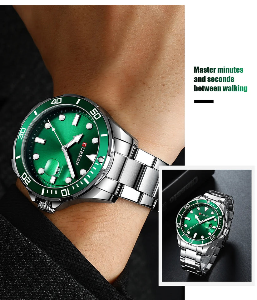 CURREN Fashion Business Mens Wristwatches Green Clock Male Quartz Stainless Steel Watches Reloj Hombre