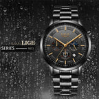 LIGE 2025 Fashion Mens Watches Top Brand Luxury Business Watch For Men Stainless Steel Waterproof Quartz Clock Relogio Masculino Gola Watches
