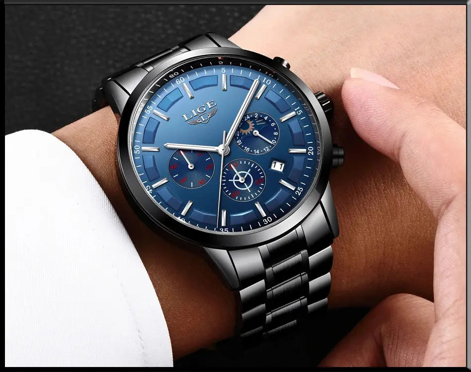 LIGE 2025 Fashion Mens Watches Top Brand Luxury Business Watch For Men Stainless Steel Waterproof Quartz Clock Relogio Masculino Gola Watches