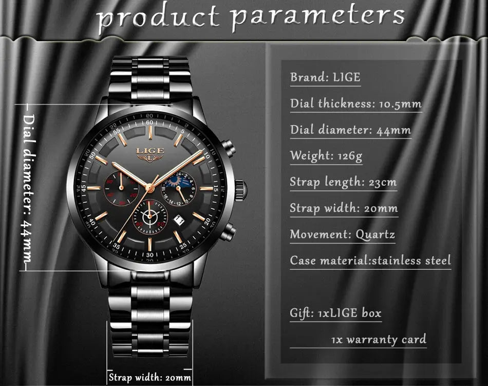 LIGE 2025 Fashion Mens Watches Top Brand Luxury Business Watch For Men Stainless Steel Waterproof Quartz Clock Relogio Masculino Gola Watches