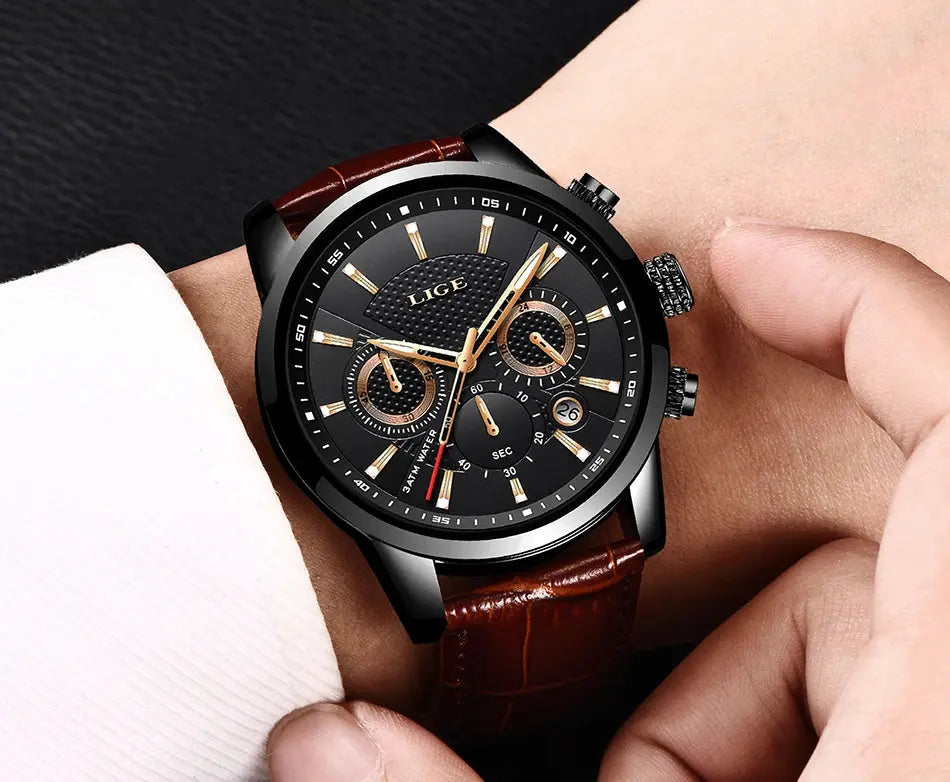 2025 New Mens Watches LIGE Top Brand Luxury Leather Casual Quartz Watch Men's Sport Waterproof Clock Watch Relogio Masculino+Box Gola Watches