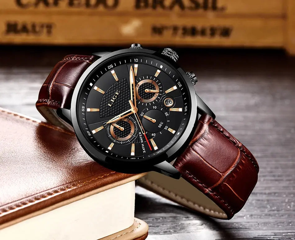 2025 New Mens Watches LIGE Top Brand Luxury Leather Casual Quartz Watch Men's Sport Waterproof Clock Watch Relogio Masculino+Box Gola Watches