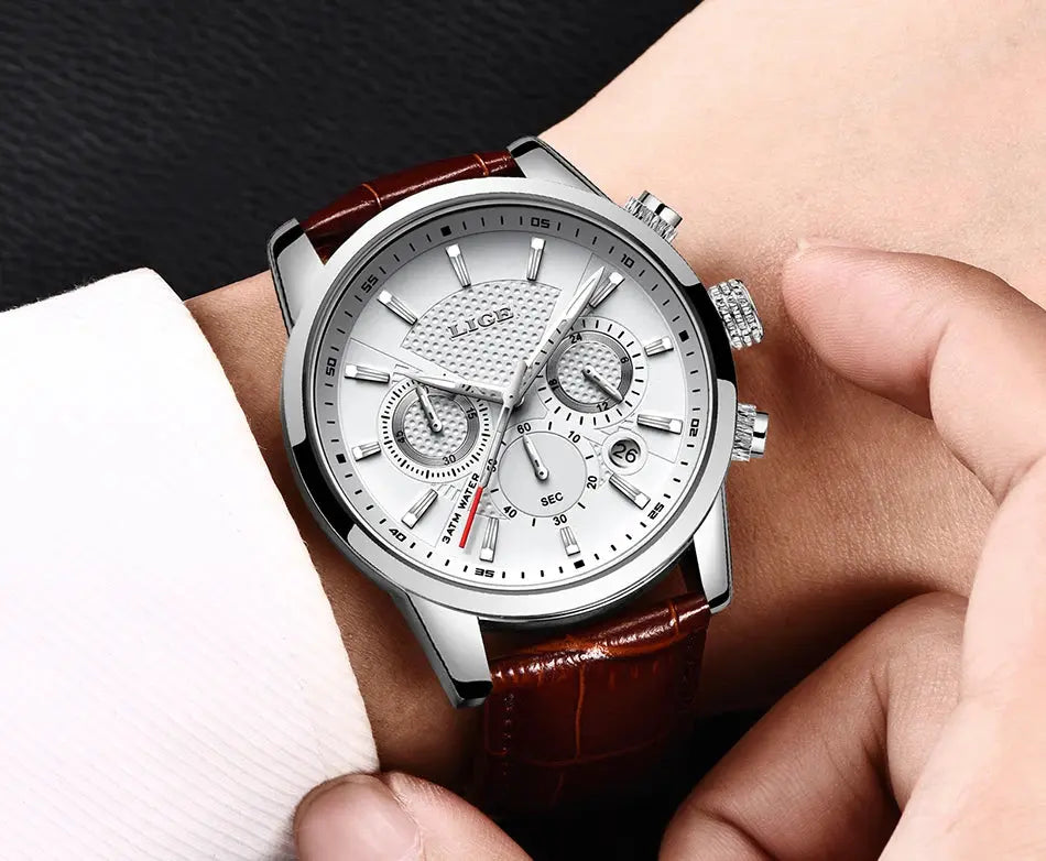 2025 New Mens Watches LIGE Top Brand Luxury Leather Casual Quartz Watch Men's Sport Waterproof Clock Watch Relogio Masculino+Box Gola Watches