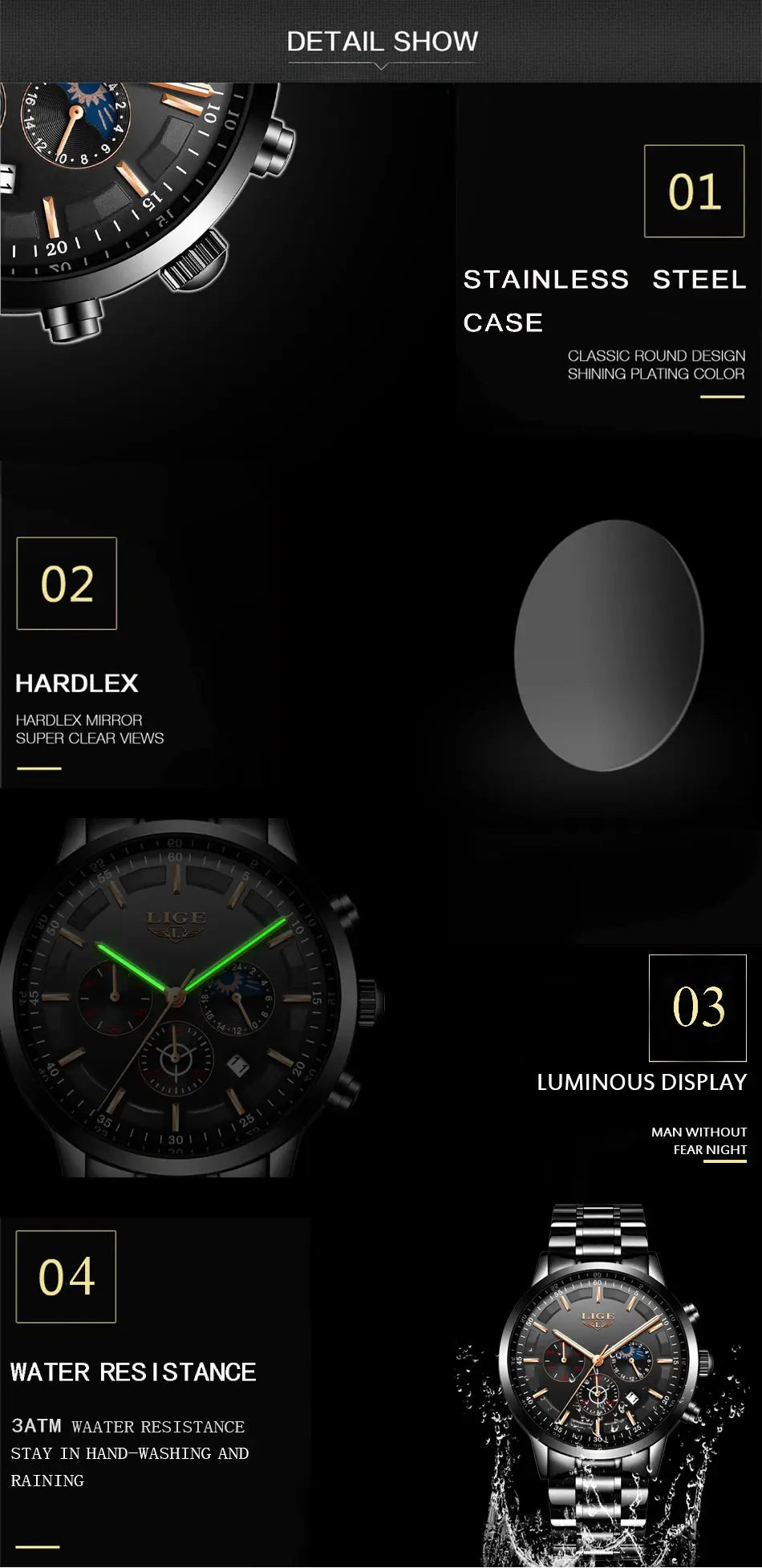 LIGE 2025 Fashion Mens Watches Top Brand Luxury Business Watch For Men Stainless Steel Waterproof Quartz Clock Relogio Masculino Gola Watches