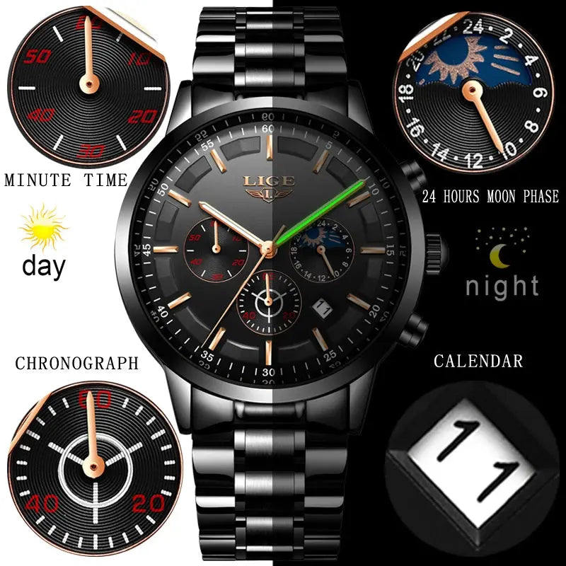 LIGE 2025 Fashion Mens Watches Top Brand Luxury Business Watch For Men Stainless Steel Waterproof Quartz Clock Relogio Masculino Gola Watches