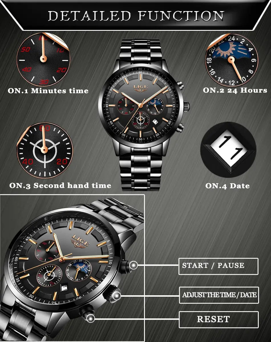 LIGE 2025 Fashion Mens Watches Top Brand Luxury Business Watch For Men Stainless Steel Waterproof Quartz Clock Relogio Masculino Gola Watches