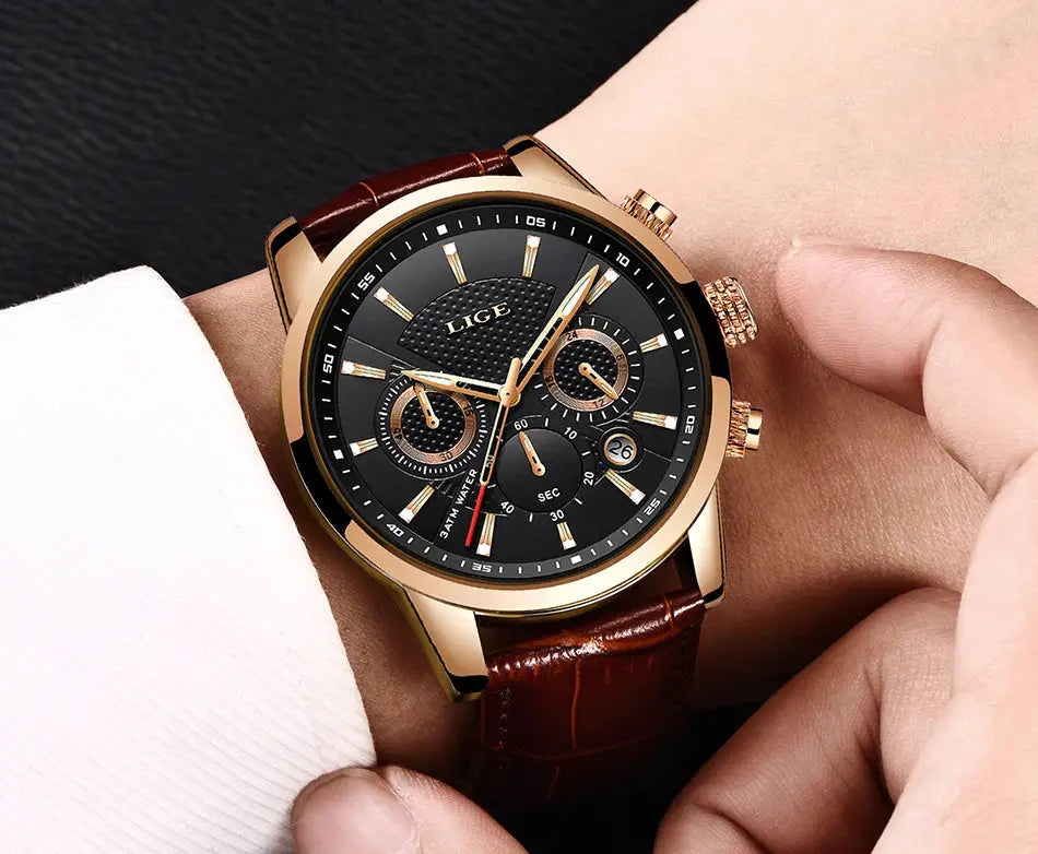 2025 New Mens Watches LIGE Top Brand Luxury Leather Casual Quartz Watch Men's Sport Waterproof Clock Watch Relogio Masculino+Box Gola Watches