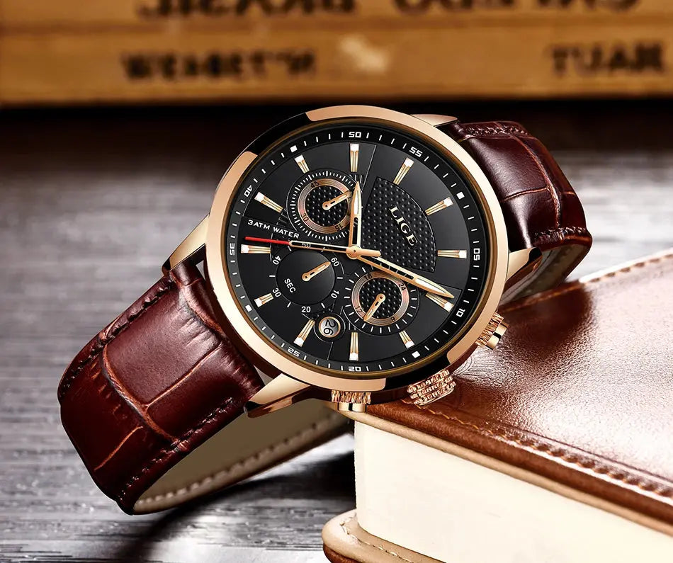 2025 New Mens Watches LIGE Top Brand Luxury Leather Casual Quartz Watch Men's Sport Waterproof Clock Watch Relogio Masculino+Box Gola Watches
