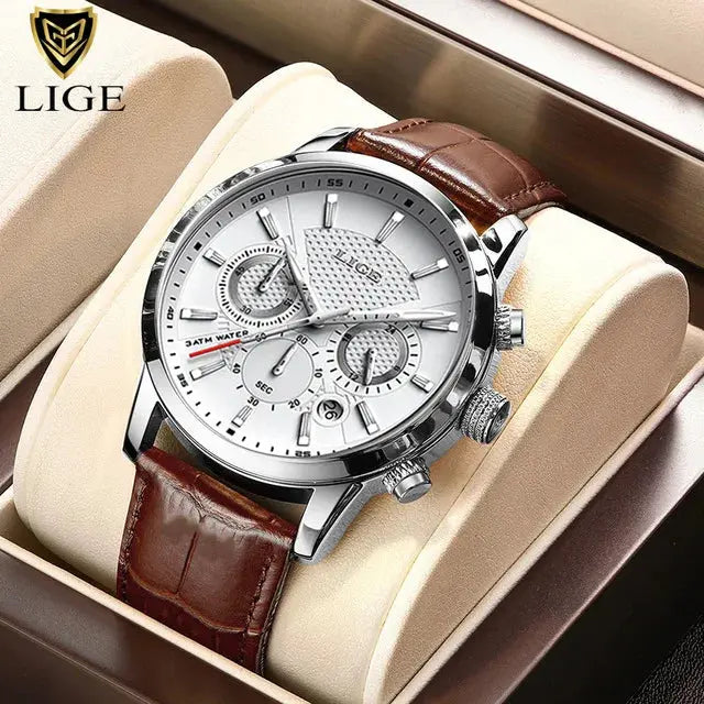 2025 New Mens Watches LIGE Top Brand Luxury Leather Casual Quartz Watch Men's Sport Waterproof Clock Watch Relogio Masculino+Box Gola Watches