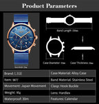 LIGE Top Brand Luxury New Fashion Simple Watch for Men Blue Dial Watch Mesh Belt Sport Waterproof Watches Moon Phase Wrist Watch Gola Watches