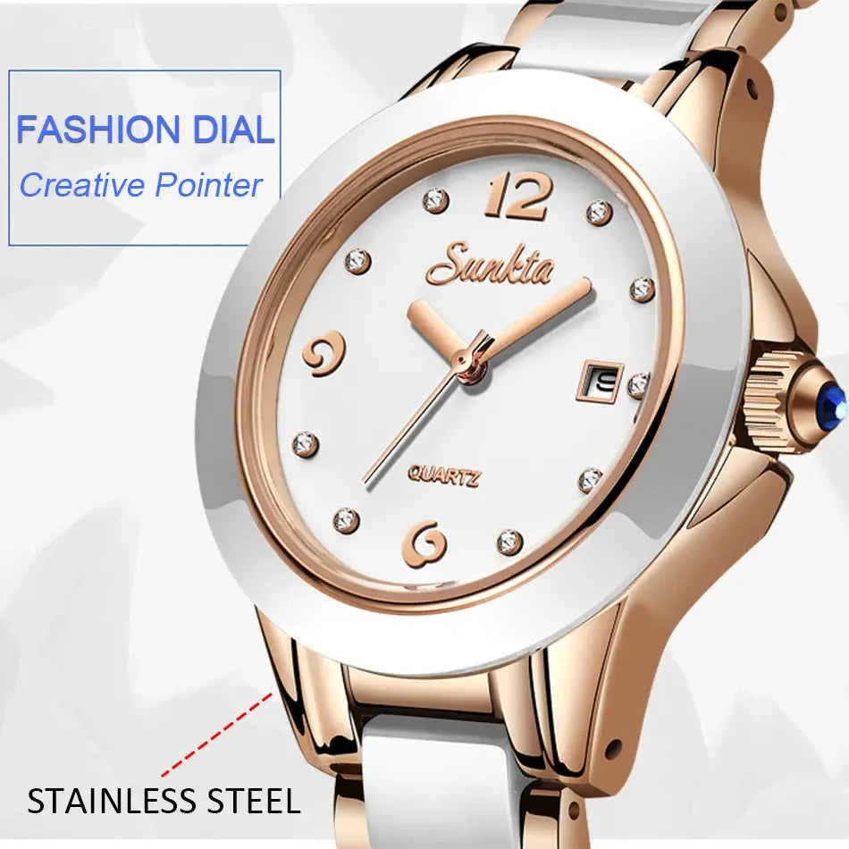 LIGE Brand Sunkta Women Watch 2020 Fashion Ladies Ceramic Wrist Watch Women Dress Watches Stainless Steel Waterproof Date Clock Gola Watches