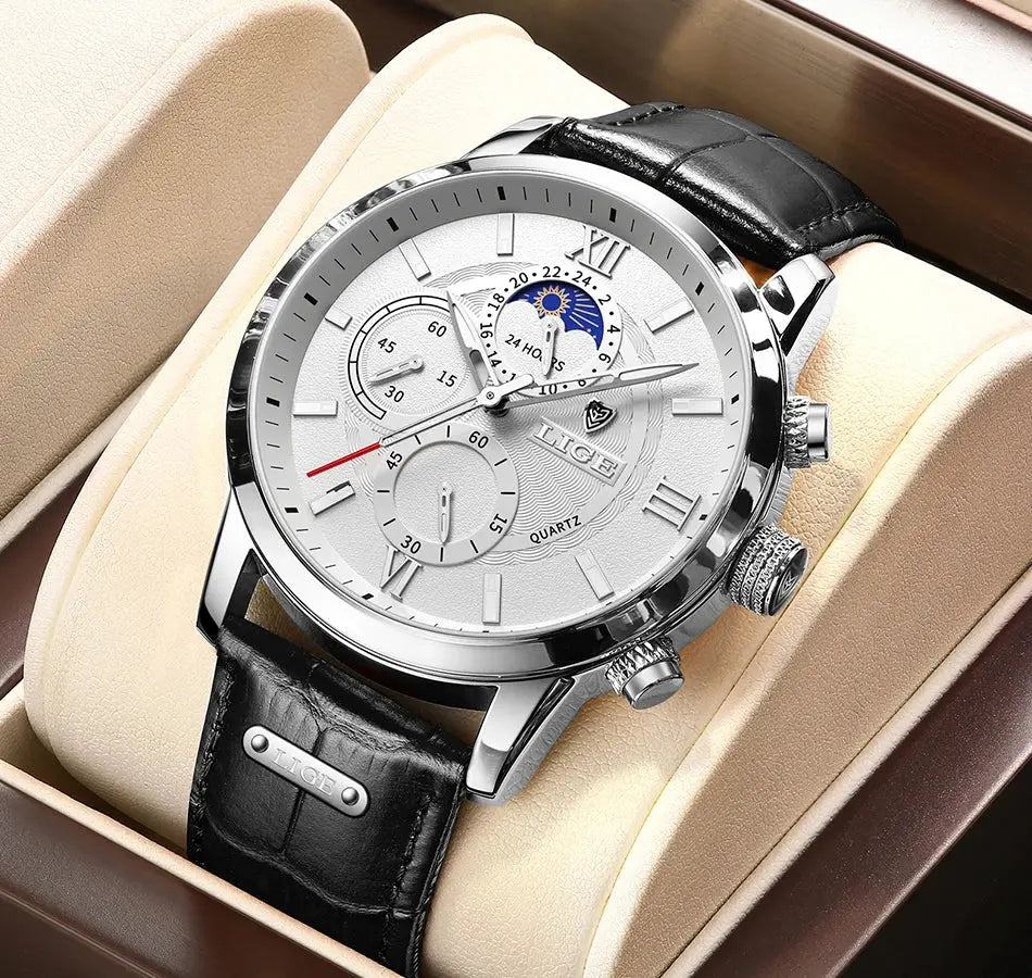 2025 New Mens Watches LIGE Top Brand Luxury Leather Casual Quartz Watch Men's Sport Waterproof Clock Watch Relogio Masculino+Box Gola Watches