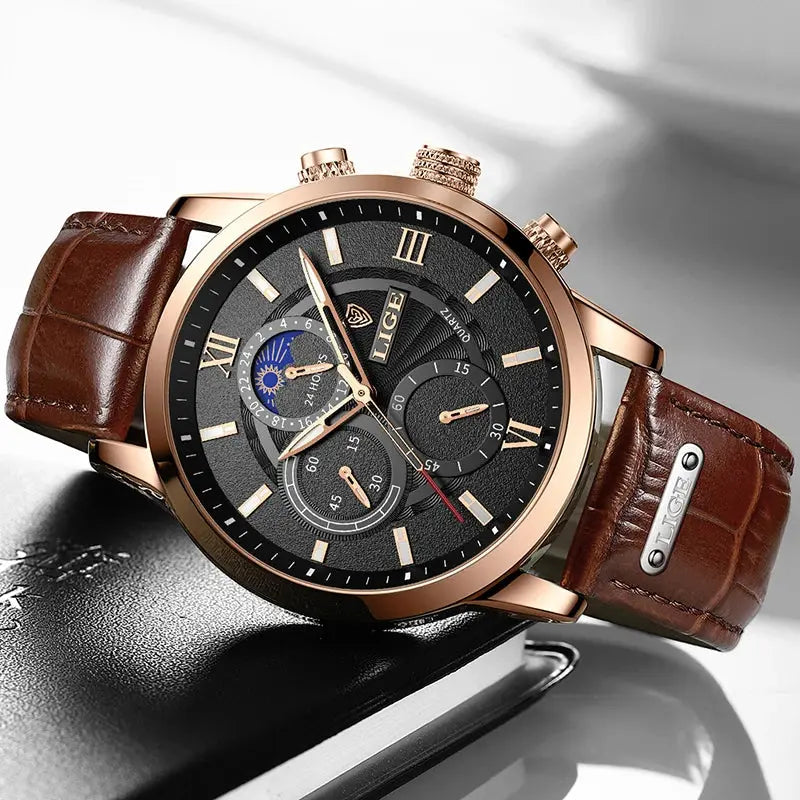 2025 New Mens Watches LIGE Top Brand Luxury Leather Casual Quartz Watch Men's Sport Waterproof Clock Watch Relogio Masculino+Box Gola Watches