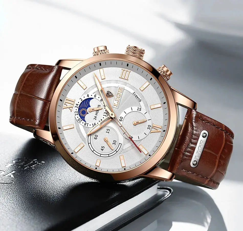 2025 New Mens Watches LIGE Top Brand Luxury Leather Casual Quartz Watch Men's Sport Waterproof Clock Watch Relogio Masculino+Box Gola Watches