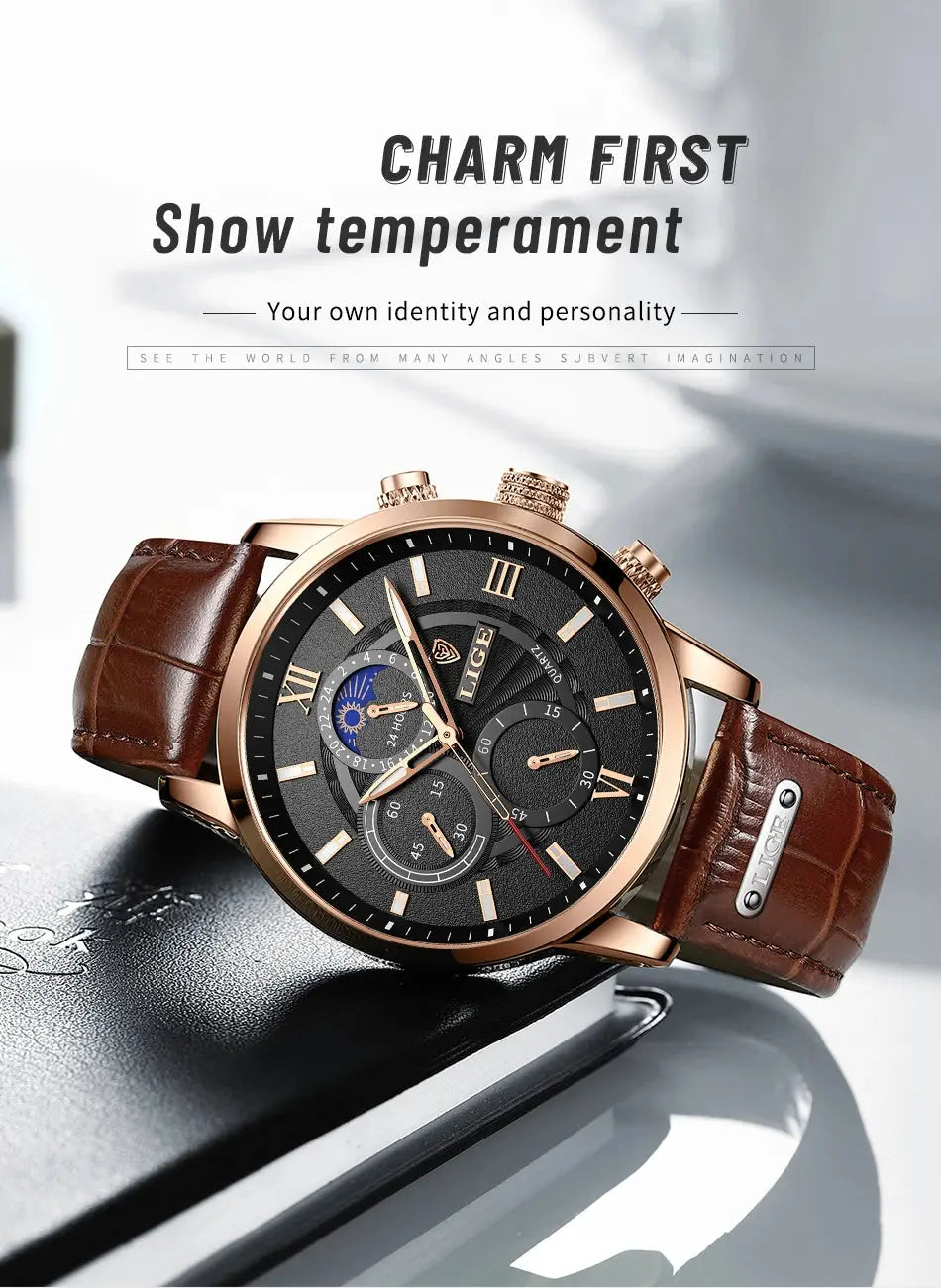 2025 New Mens Watches LIGE Top Brand Luxury Leather Casual Quartz Watch Men's Sport Waterproof Clock Watch Relogio Masculino+Box Gola Watches