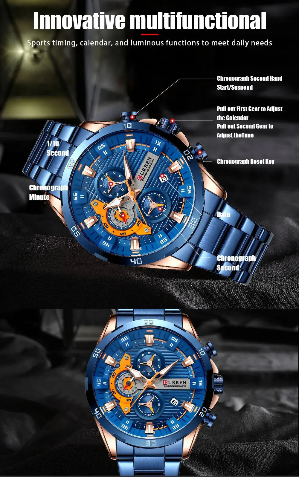 CURREN Men Watch Top Brand Luxury Sports Quartz Mens Watches Full Steel Waterproof Chronograph Wristwatch Men Relogio Masculino Gola Watches