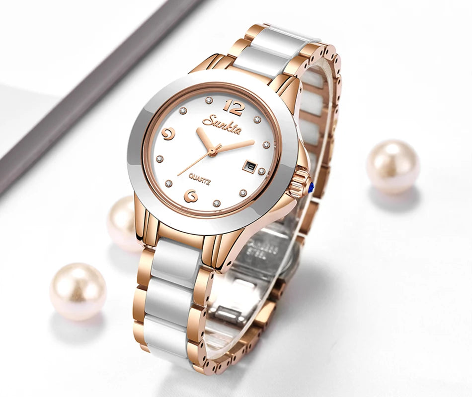 LIGE Brand Sunkta Women Watch 2020 Fashion Ladies Ceramic Wrist Watch Women Dress Watches Stainless Steel Waterproof Date Clock