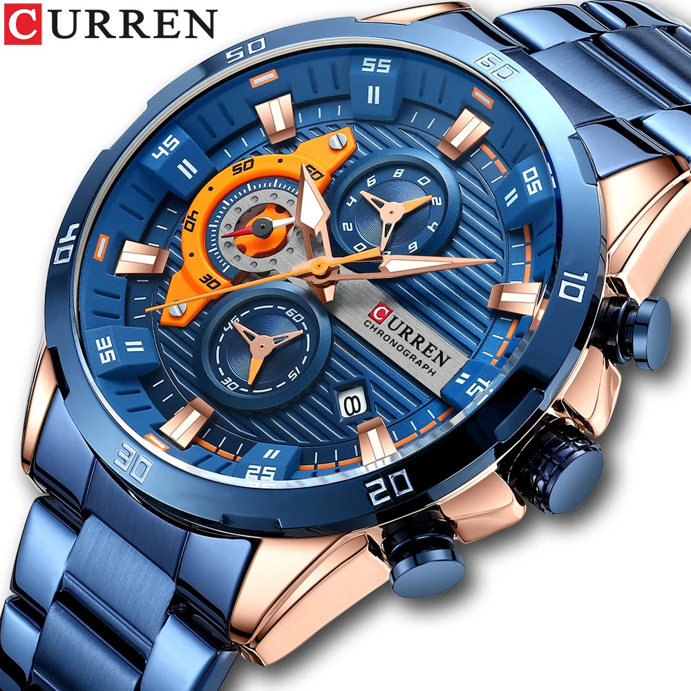 CURREN Men Watch Top Brand Luxury Sports Quartz Mens Watches Full Steel Waterproof Chronograph Wristwatch Men Relogio Masculino