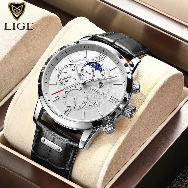 2025 New Mens Watches LIGE Top Brand Luxury Leather Casual Quartz Watch Men's Sport Waterproof Clock Watch Relogio Masculino+Box Gola Watches