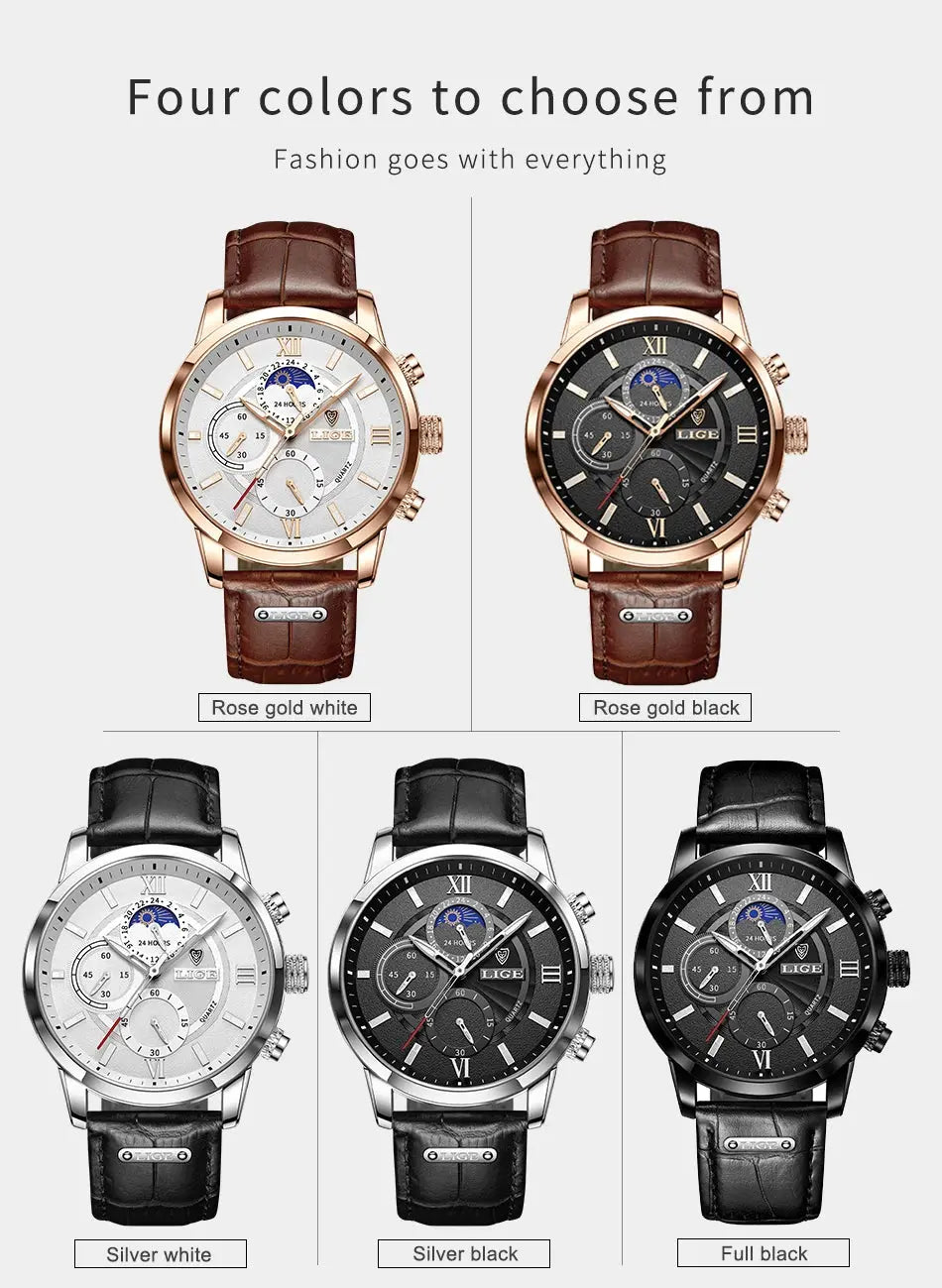 2025 New Mens Watches LIGE Top Brand Luxury Leather Casual Quartz Watch Men's Sport Waterproof Clock Watch Relogio Masculino+Box Gola Watches